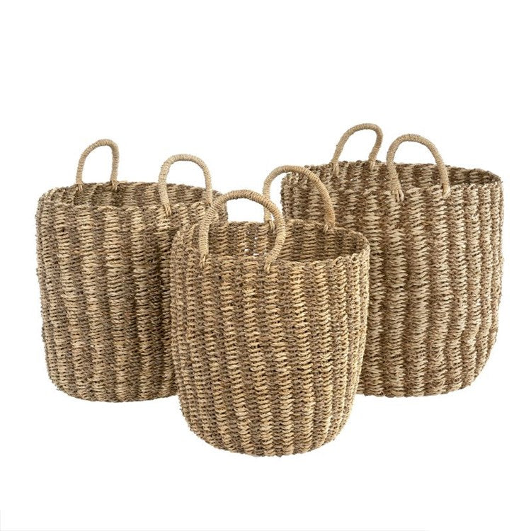 natural colored seagrass weave basket with handles