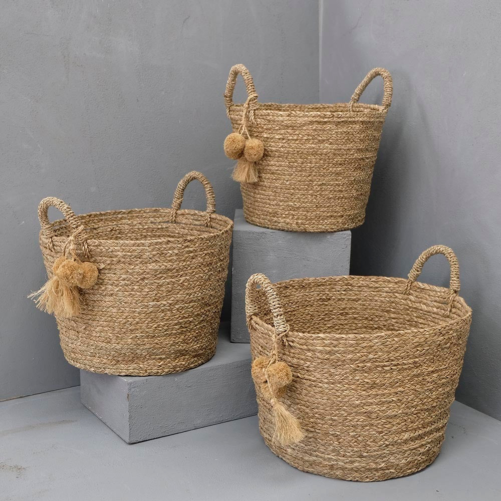 Pom Pom Handwoven Basket