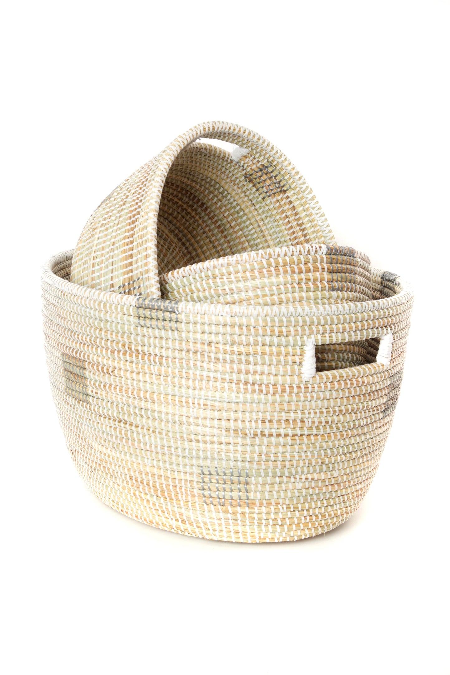 Silver and White Block Print Nesting Baskets