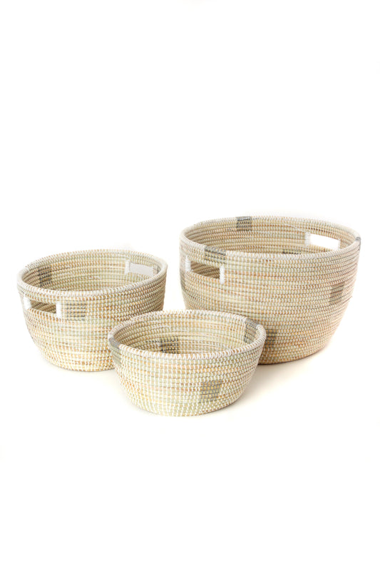 Silver and White Block Print Nesting Baskets