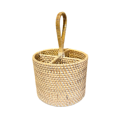 Whitewashed Rattan Basket Caddy