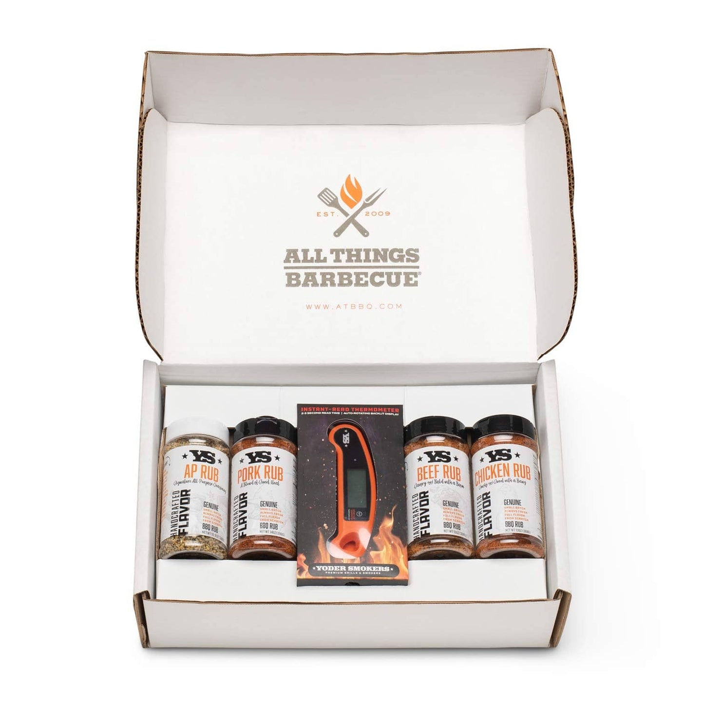 Yoder Smokers Four Rub + Thermometer Gift Set